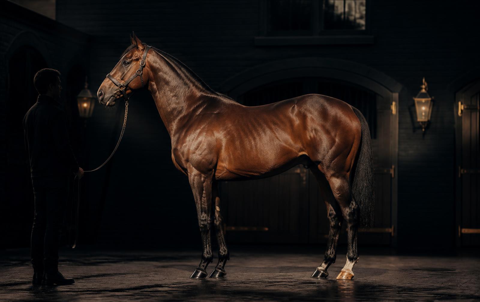 Cavalo de raça apresentado em um haras de elite