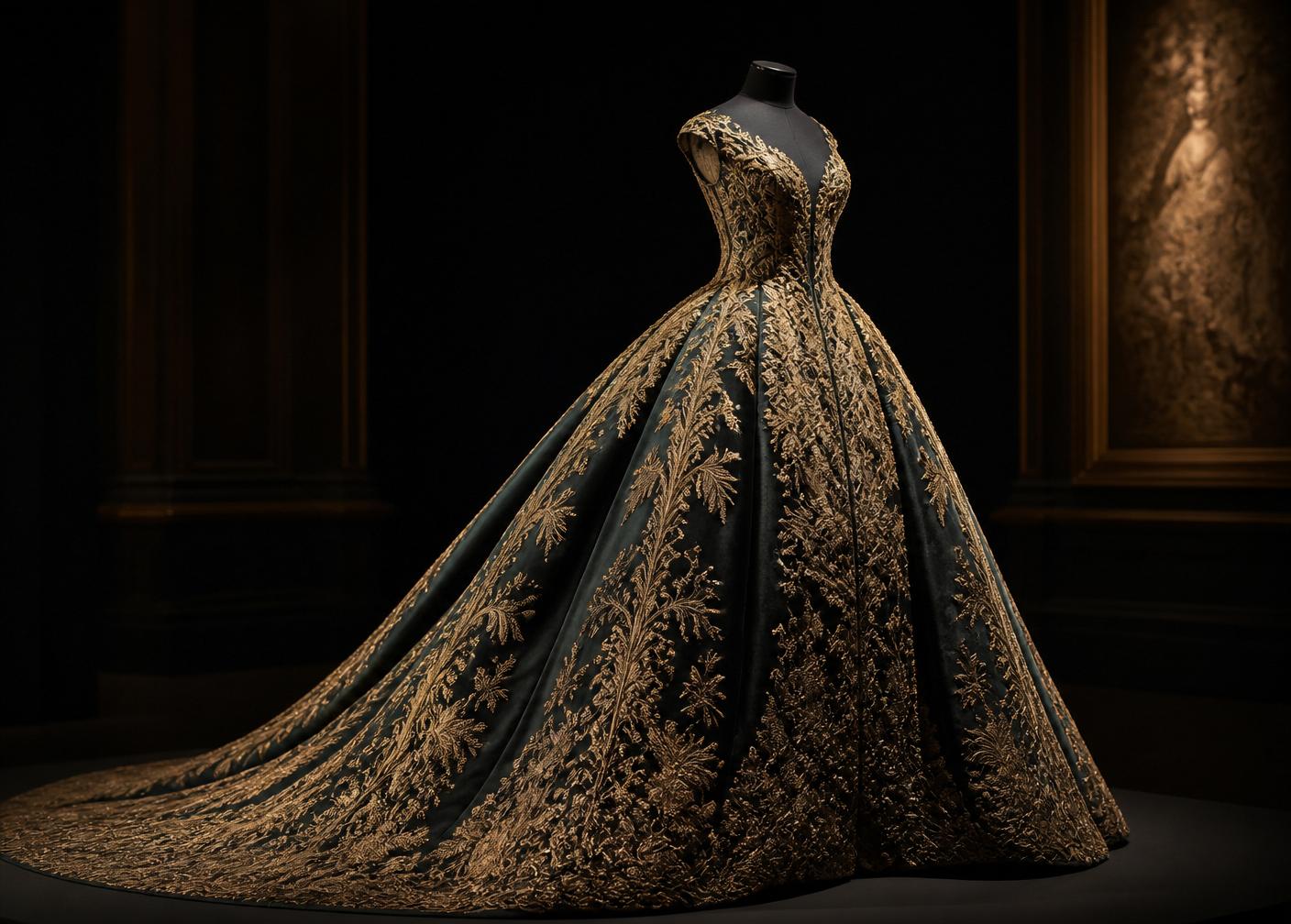 An exceptional Genesis couture gown displayed as a museum work of art